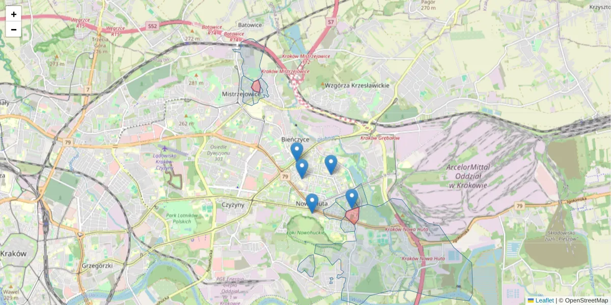 Szczegółowa mapa kodu pocztowego 31-907 z granicami, sąsiednimi kodami pocztowymi i urzędami pocztowymi