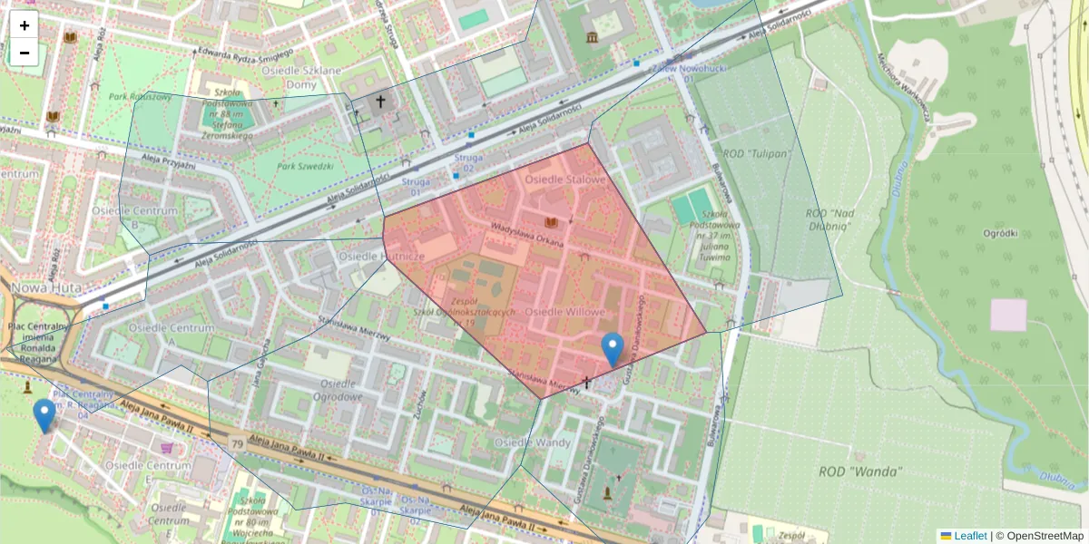 Szczegółowa mapa kodu pocztowego 31-921 z granicami, sąsiednimi kodami pocztowymi i urzędami pocztowymi