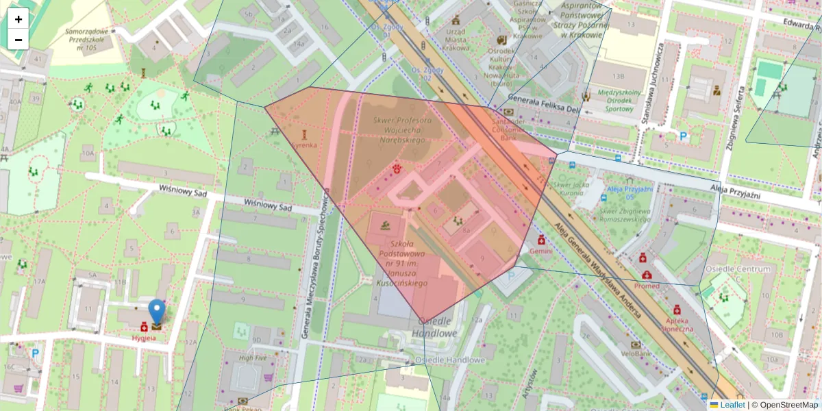 Szczegółowa mapa kodu pocztowego 31-936 z granicami, sąsiednimi kodami pocztowymi i urzędami pocztowymi