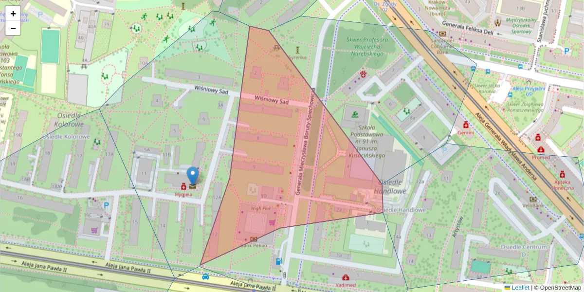 Szczegółowa mapa kodu pocztowego 31-939 z granicami, sąsiednimi kodami pocztowymi i urzędami pocztowymi