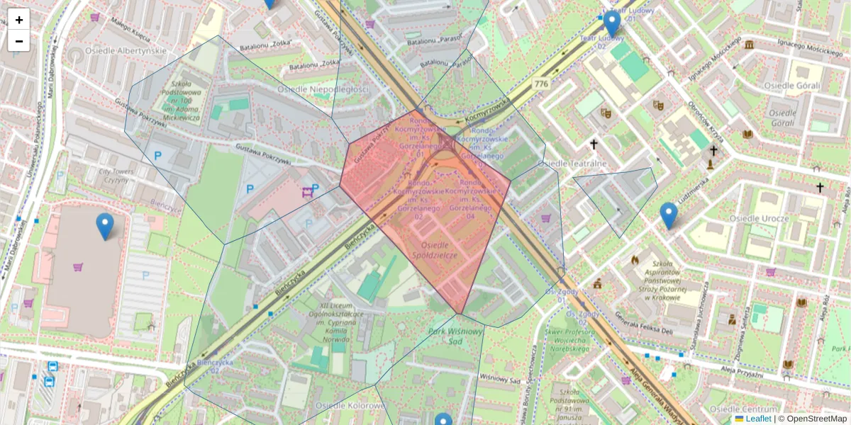 Szczegółowa mapa kodu pocztowego 31-944 z granicami, sąsiednimi kodami pocztowymi i urzędami pocztowymi