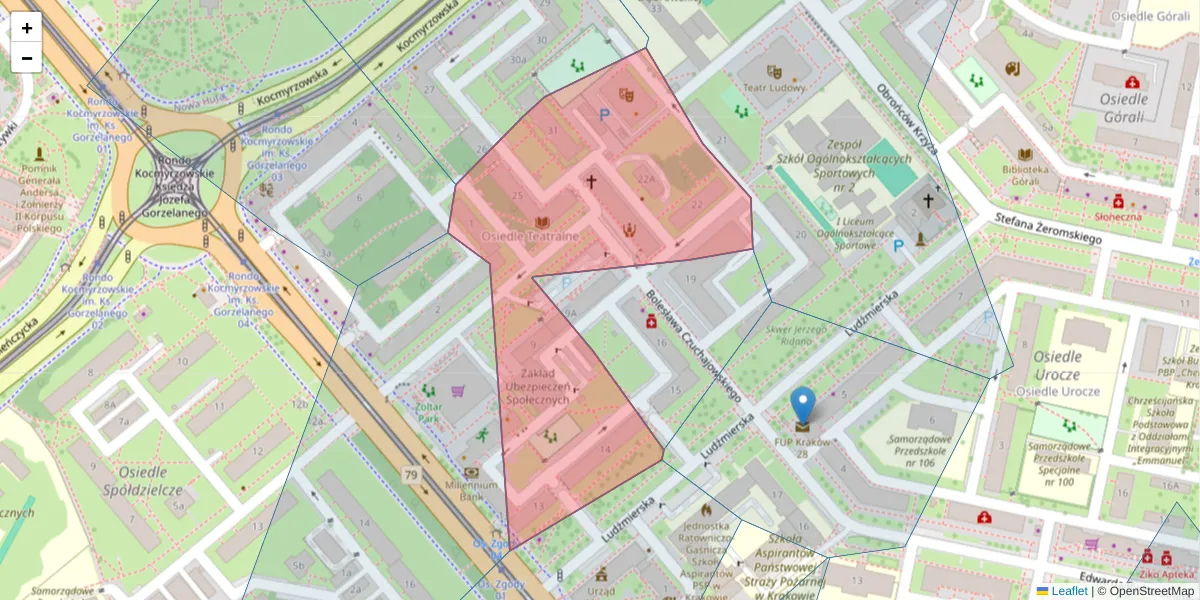 Szczegółowa mapa kodu pocztowego 31-946 z granicami, sąsiednimi kodami pocztowymi i urzędami pocztowymi