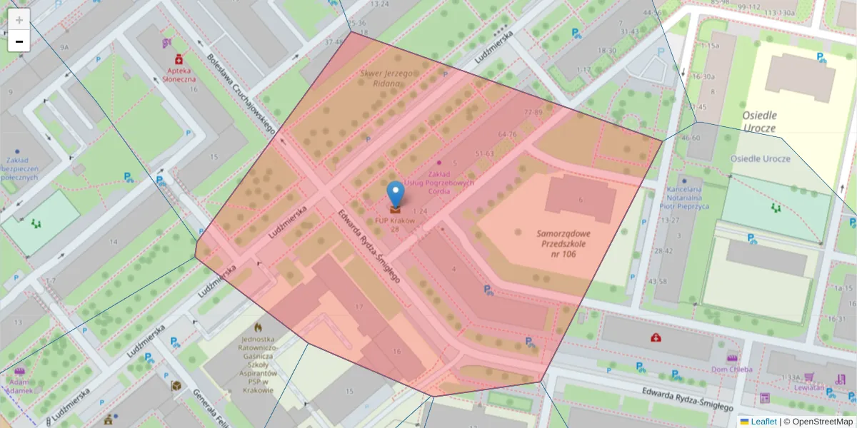 Szczegółowa mapa kodu pocztowego 31-955 z granicami, sąsiednimi kodami pocztowymi i urzędami pocztowymi