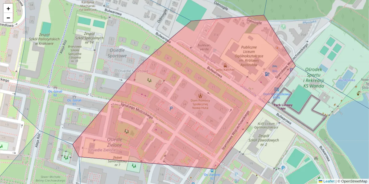 Szczegółowa mapa kodu pocztowego 31-971 z granicami, sąsiednimi kodami pocztowymi i urzędami pocztowymi