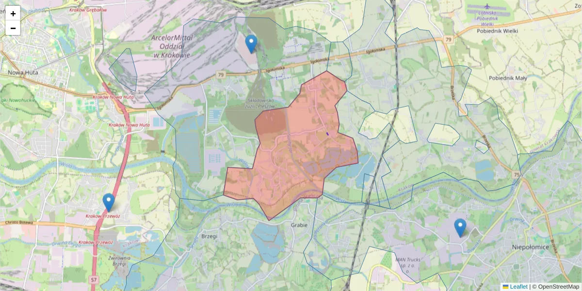 Szczegółowa mapa kodu pocztowego 31-985 z granicami, sąsiednimi kodami pocztowymi i urzędami pocztowymi