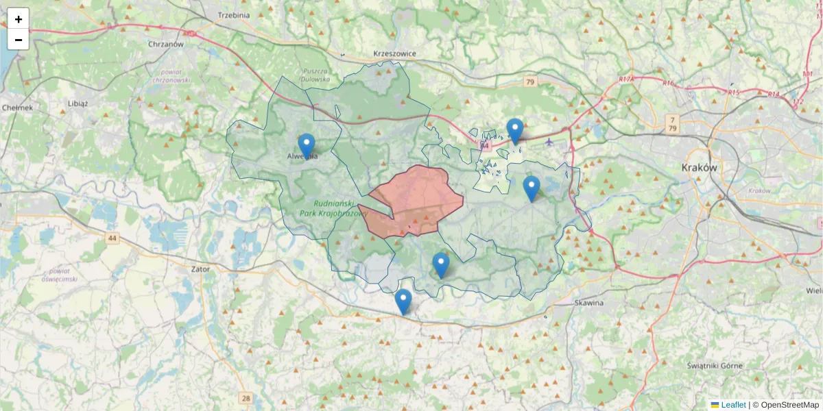 Szczegółowa mapa kodu pocztowego 32-061 z granicami, sąsiednimi kodami pocztowymi i urzędami pocztowymi