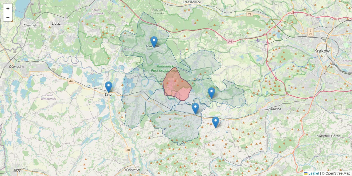 Szczegółowa mapa kodu pocztowego 32-071 z granicami, sąsiednimi kodami pocztowymi i urzędami pocztowymi