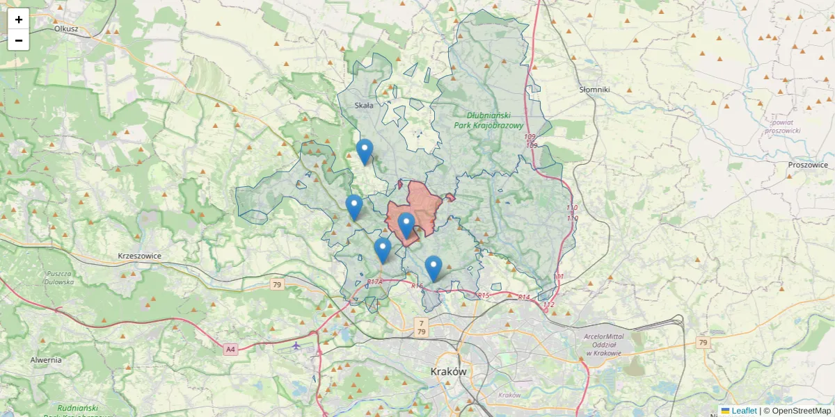 Szczegółowa mapa kodu pocztowego 32-088 z granicami, sąsiednimi kodami pocztowymi i urzędami pocztowymi
