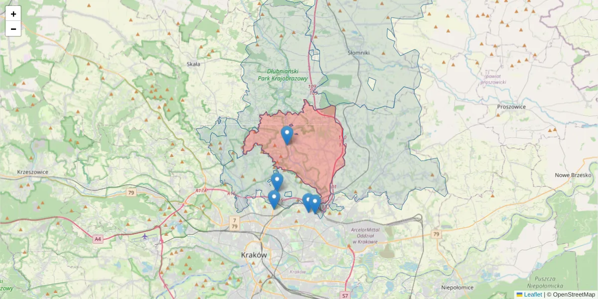 Szczegółowa mapa kodu pocztowego 32-091 z granicami, sąsiednimi kodami pocztowymi i urzędami pocztowymi
