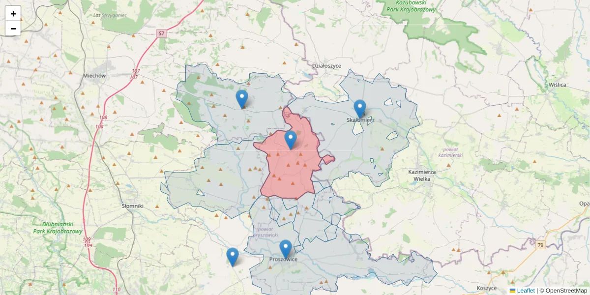 Szczegółowa mapa kodu pocztowego 32-109 z granicami, sąsiednimi kodami pocztowymi i urzędami pocztowymi