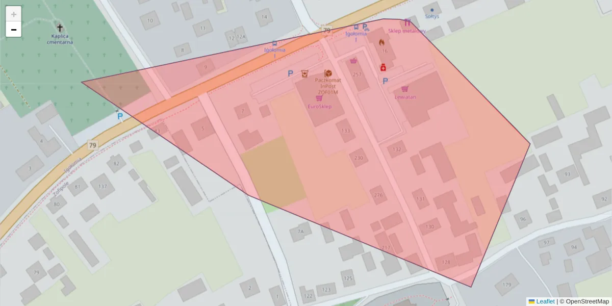 Szczegółowa mapa kodu pocztowego 32-126 z granicami, sąsiednimi kodami pocztowymi i urzędami pocztowymi