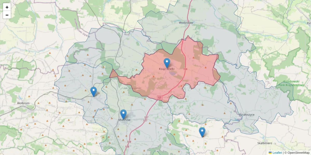 Szczegółowa mapa kodu pocztowego 32-210 z granicami, sąsiednimi kodami pocztowymi i urzędami pocztowymi