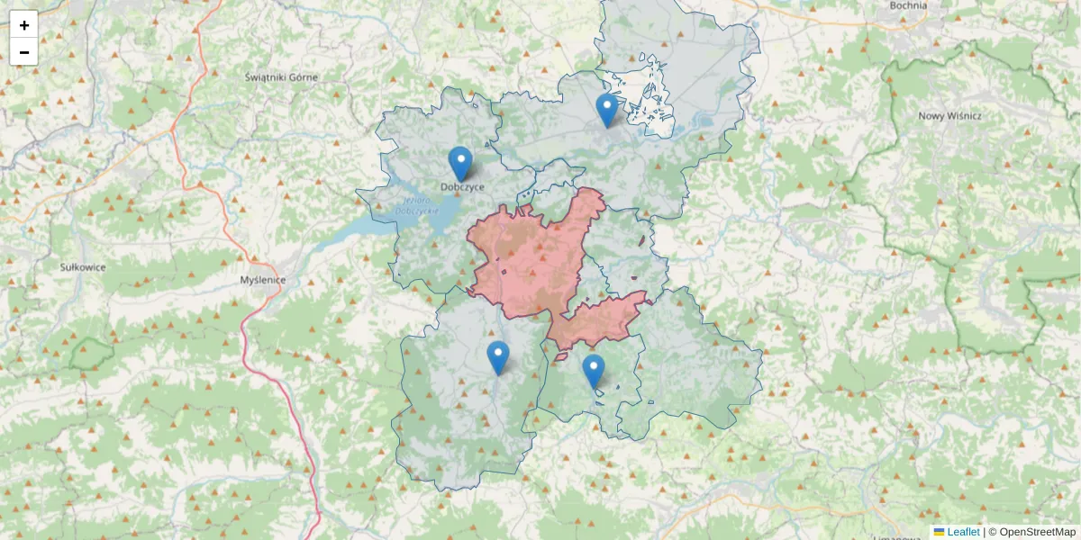 Szczegółowa mapa kodu pocztowego 32-415 z granicami, sąsiednimi kodami pocztowymi i urzędami pocztowymi