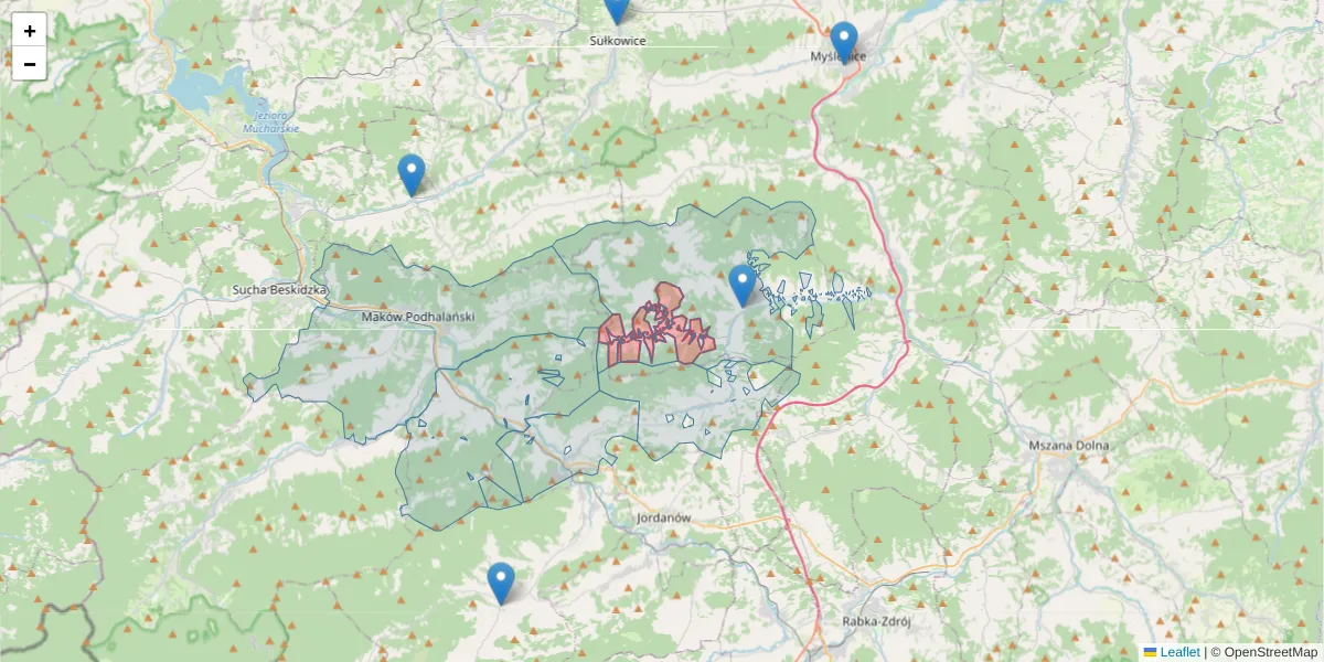 Szczegółowa mapa kodu pocztowego 32-437 z granicami, sąsiednimi kodami pocztowymi i urzędami pocztowymi