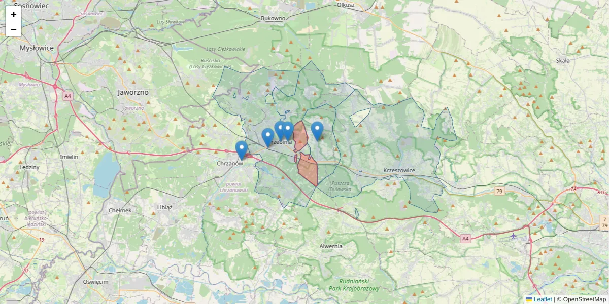 Szczegółowa mapa kodu pocztowego 32-546 z granicami, sąsiednimi kodami pocztowymi i urzędami pocztowymi