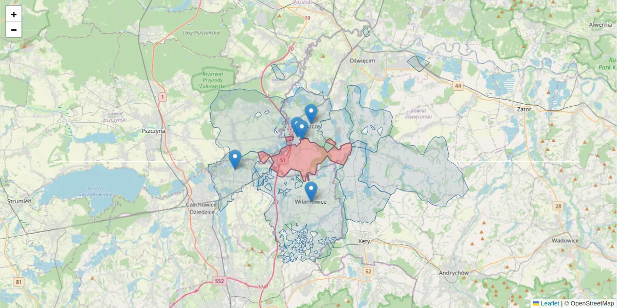 Szczegółowa mapa kodu pocztowego 32-626 z granicami, sąsiednimi kodami pocztowymi i urzędami pocztowymi