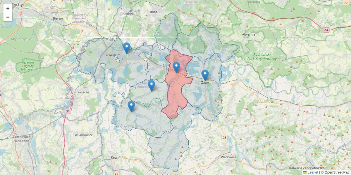 Szczegółowa mapa kodu pocztowego 32-641 z granicami, sąsiednimi kodami pocztowymi i urzędami pocztowymi
