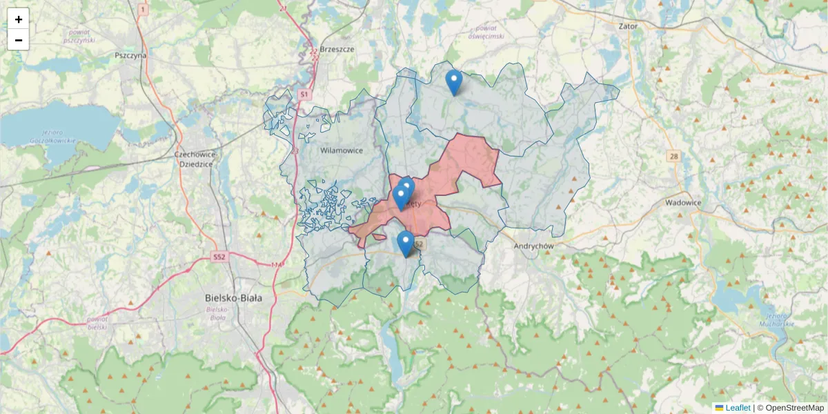 Szczegółowa mapa kodu pocztowego 32-650 z granicami, sąsiednimi kodami pocztowymi i urzędami pocztowymi