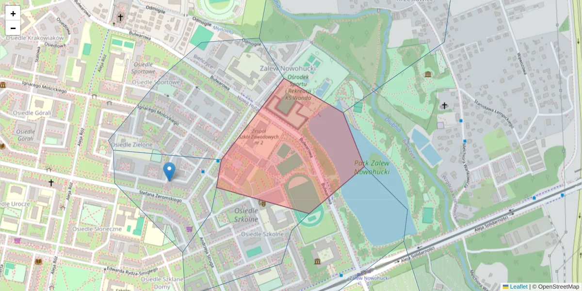 Szczegółowa mapa kodu pocztowego 32-977 z granicami, sąsiednimi kodami pocztowymi i urzędami pocztowymi