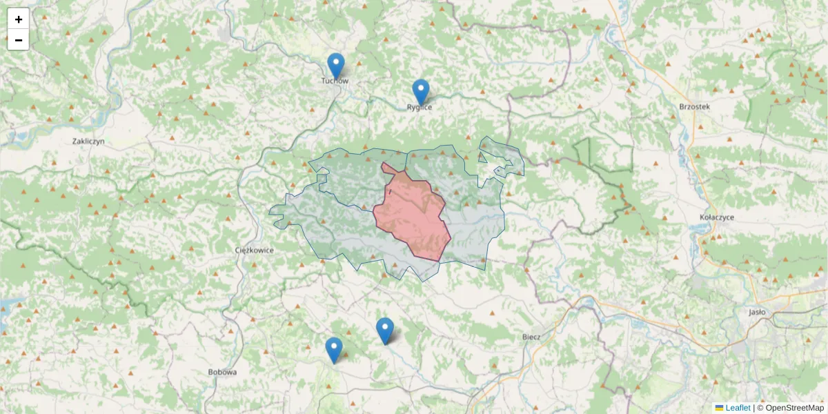 Szczegółowa mapa kodu pocztowego 33-164 z granicami, sąsiednimi kodami pocztowymi i urzędami pocztowymi
