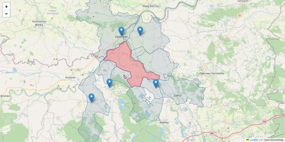 Szczegółowa mapa kodu pocztowego 33-270 z granicami, sąsiednimi kodami pocztowymi i urzędami pocztowymi