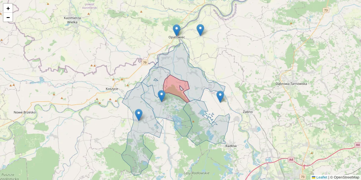 Szczegółowa mapa kodu pocztowego 33-271 z granicami, sąsiednimi kodami pocztowymi i urzędami pocztowymi