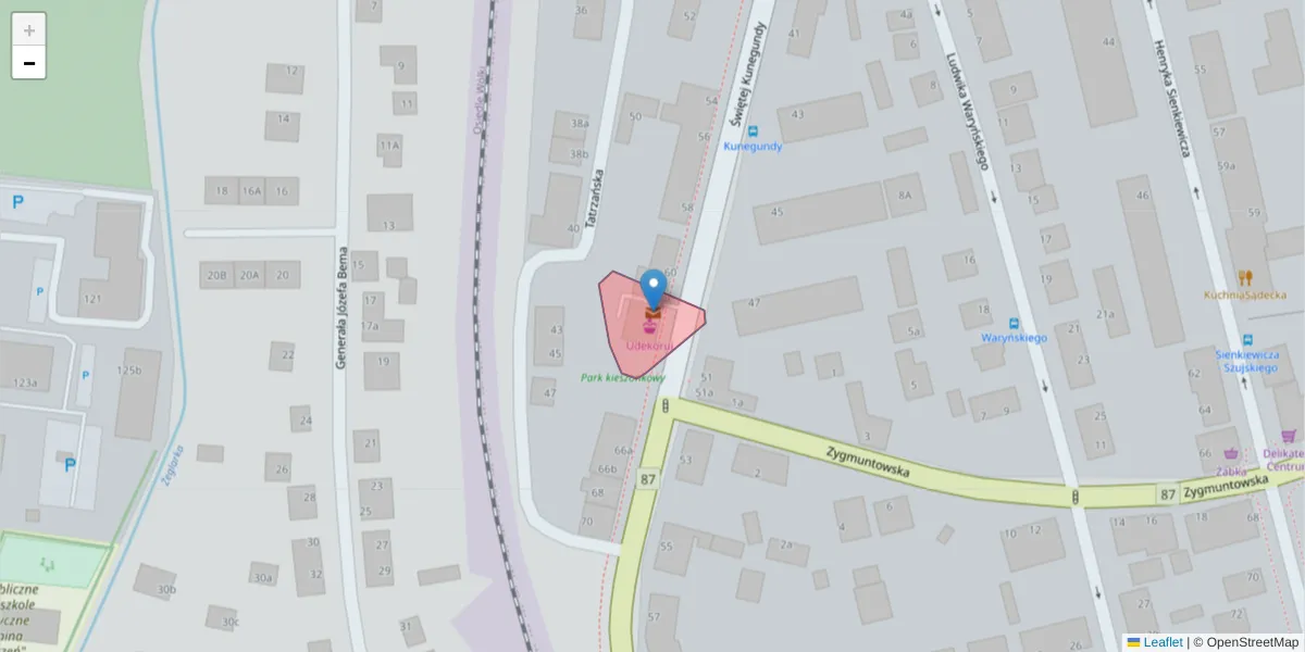 Szczegółowa mapa kodu pocztowego 33-308 z granicami, sąsiednimi kodami pocztowymi i urzędami pocztowymi