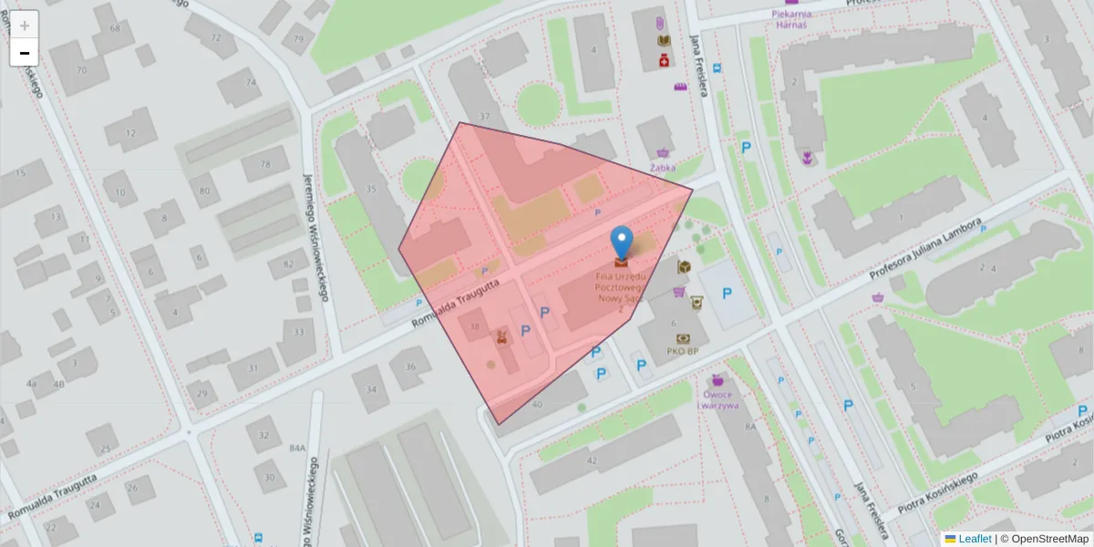 Szczegółowa mapa kodu pocztowego 33-309 z granicami, sąsiednimi kodami pocztowymi i urzędami pocztowymi