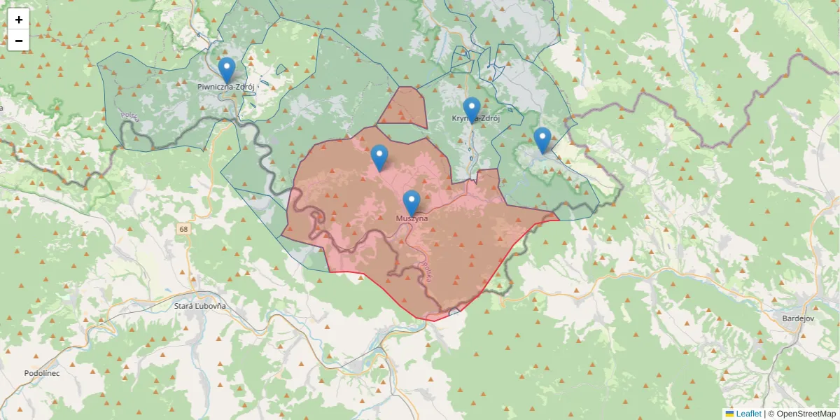 Szczegółowa mapa kodu pocztowego 33-370 z granicami, sąsiednimi kodami pocztowymi i urzędami pocztowymi