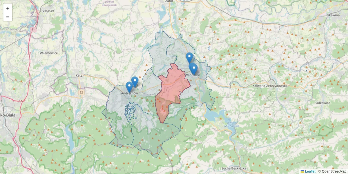 Szczegółowa mapa kodu pocztowego 34-123 z granicami, sąsiednimi kodami pocztowymi i urzędami pocztowymi
