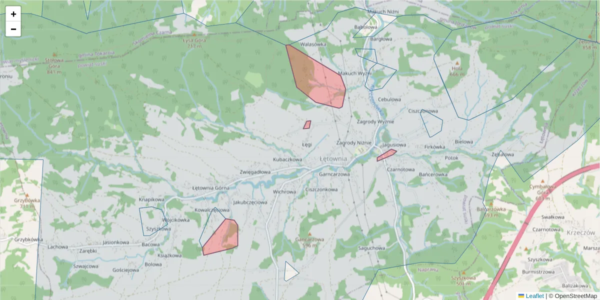 Szczegółowa mapa kodu pocztowego 34-244 z granicami, sąsiednimi kodami pocztowymi i urzędami pocztowymi