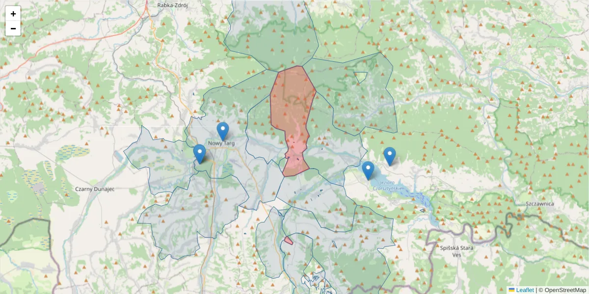 Szczegółowa mapa kodu pocztowego 34-432 z granicami, sąsiednimi kodami pocztowymi i urzędami pocztowymi