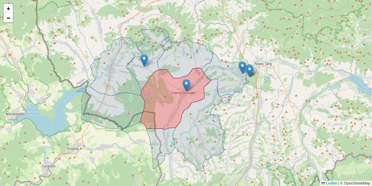 Szczegółowa mapa kodu pocztowego 34-470 z granicami, sąsiednimi kodami pocztowymi i urzędami pocztowymi