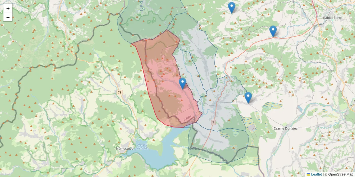 Szczegółowa mapa kodu pocztowego 34-483 z granicami, sąsiednimi kodami pocztowymi i urzędami pocztowymi
