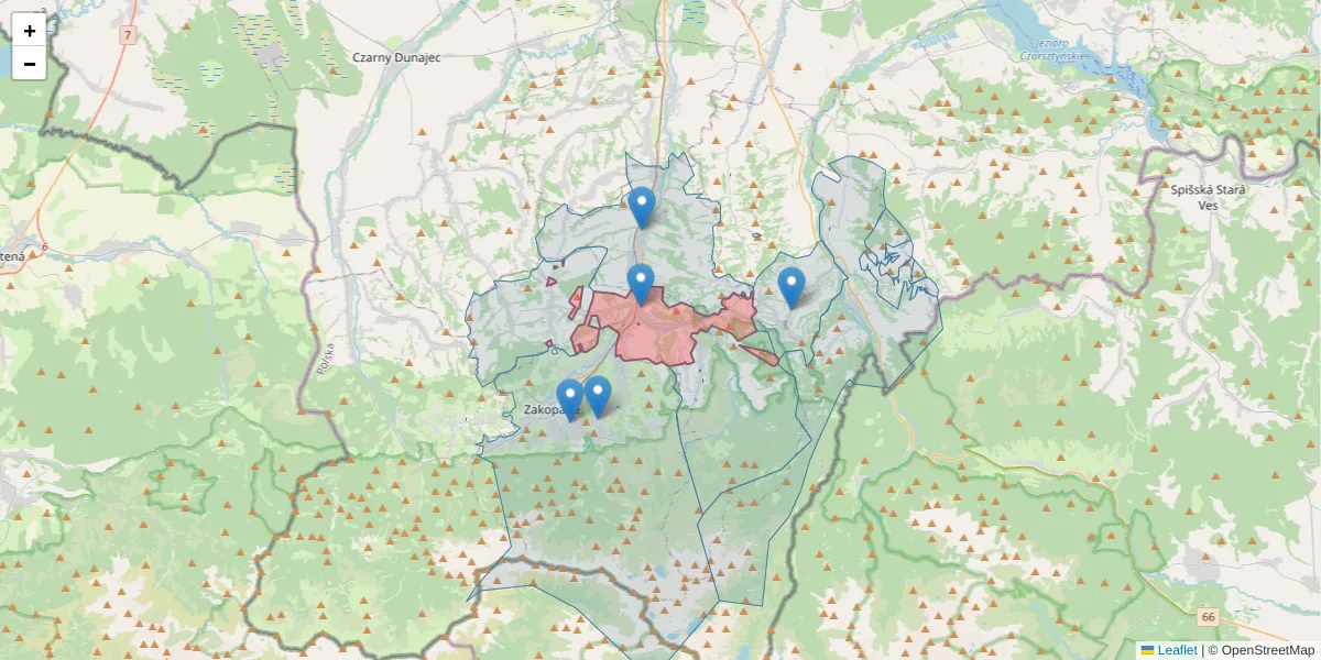 Szczegółowa mapa kodu pocztowego 34-520 z granicami, sąsiednimi kodami pocztowymi i urzędami pocztowymi