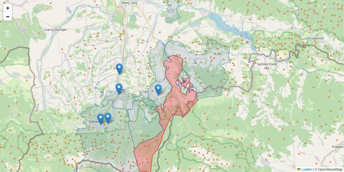 Szczegółowa mapa kodu pocztowego 34-532 z granicami, sąsiednimi kodami pocztowymi i urzędami pocztowymi