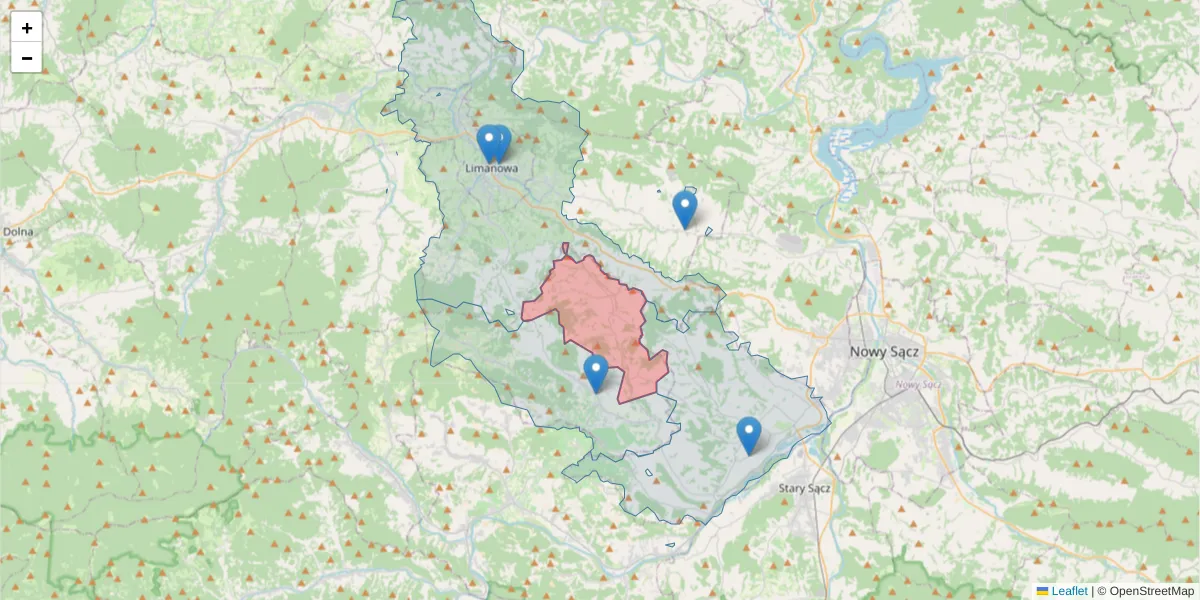 Szczegółowa mapa kodu pocztowego 34-604 z granicami, sąsiednimi kodami pocztowymi i urzędami pocztowymi