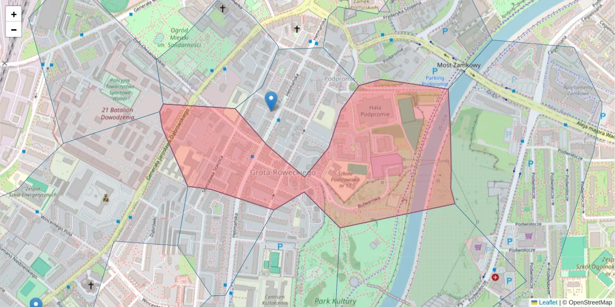 Szczegółowa mapa kodu pocztowego 35-051 z granicami, sąsiednimi kodami pocztowymi i urzędami pocztowymi