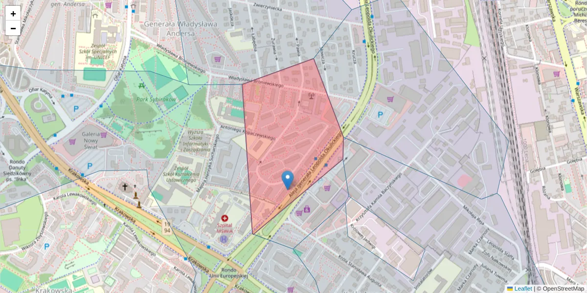 Szczegółowa mapa kodu pocztowego 35-224 z granicami, sąsiednimi kodami pocztowymi i urzędami pocztowymi