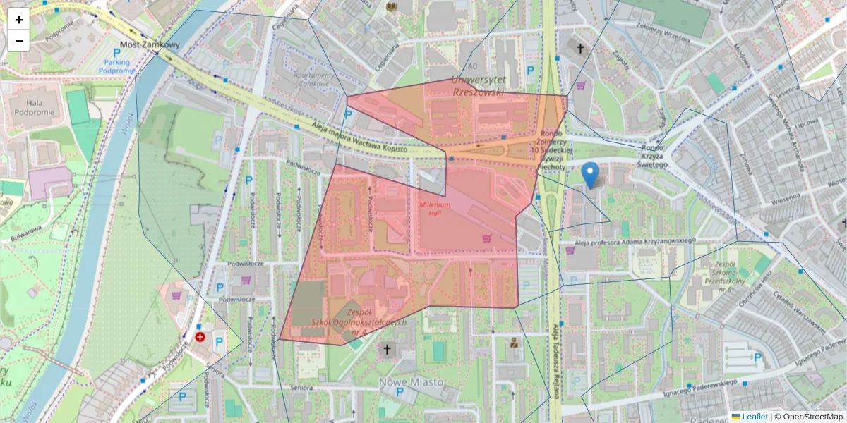 Szczegółowa mapa kodu pocztowego 35-315 z granicami, sąsiednimi kodami pocztowymi i urzędami pocztowymi