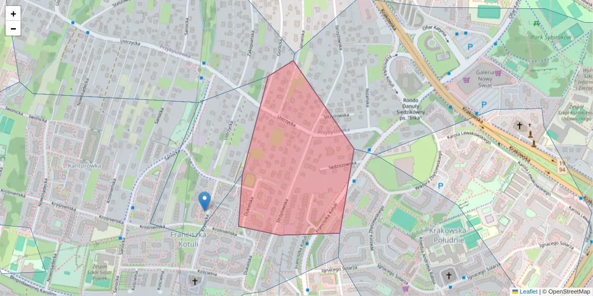 Szczegółowa mapa kodu pocztowego 35-550 z granicami, sąsiednimi kodami pocztowymi i urzędami pocztowymi