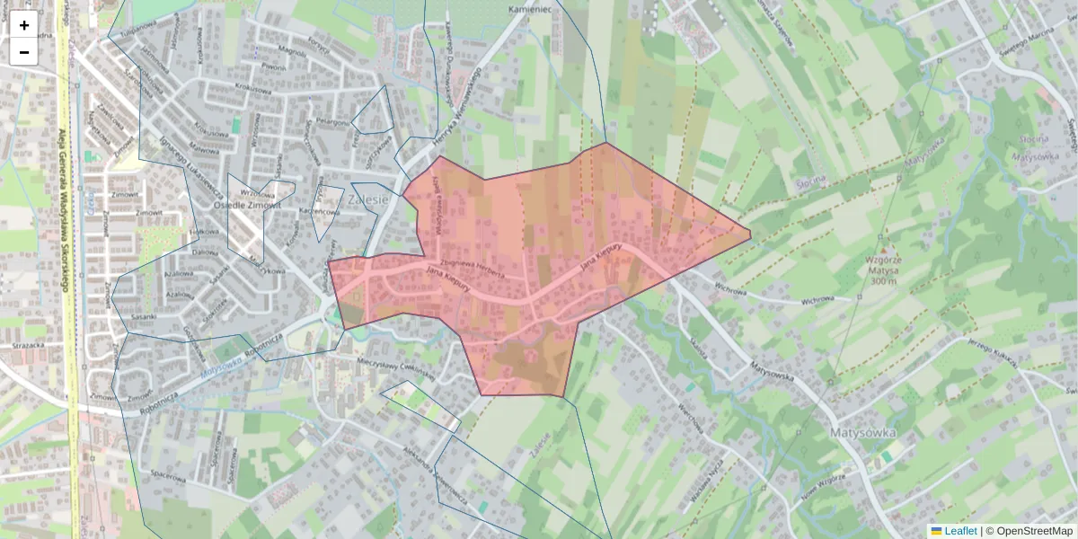 Szczegółowa mapa kodu pocztowego 35-602 z granicami, sąsiednimi kodami pocztowymi i urzędami pocztowymi