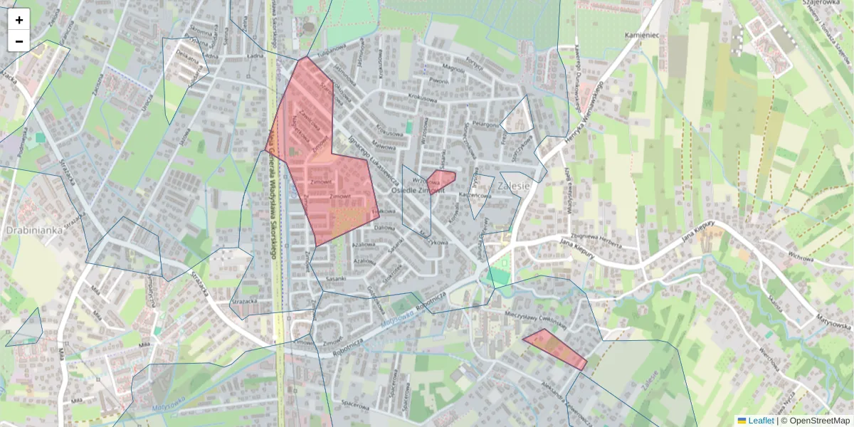 Szczegółowa mapa kodu pocztowego 35-605 z granicami, sąsiednimi kodami pocztowymi i urzędami pocztowymi