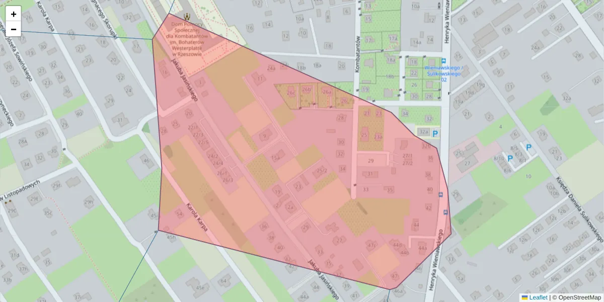 Szczegółowa mapa kodu pocztowego 35-609 z granicami, sąsiednimi kodami pocztowymi i urzędami pocztowymi