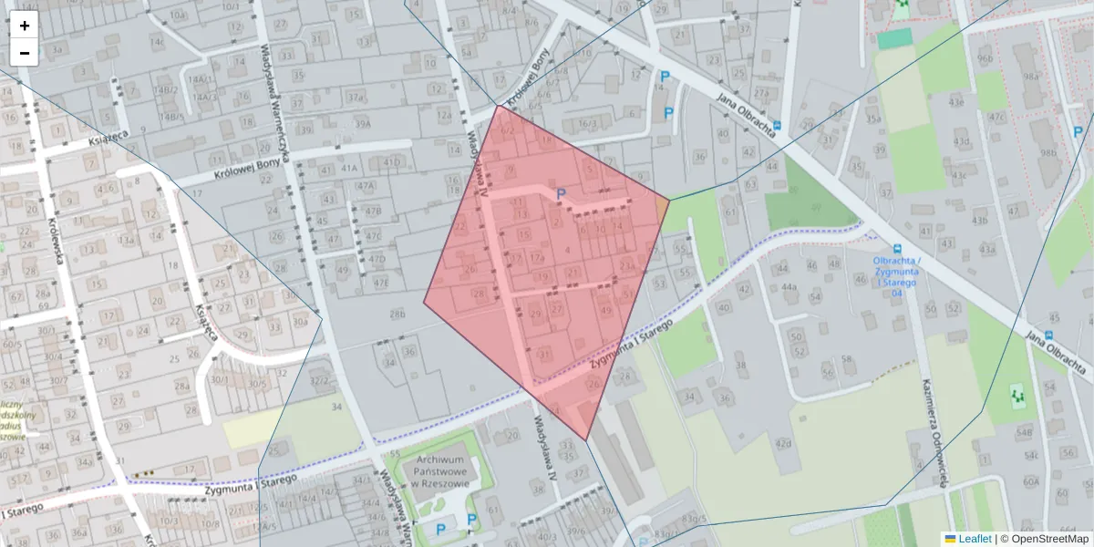 Szczegółowa mapa kodu pocztowego 35-617 z granicami, sąsiednimi kodami pocztowymi i urzędami pocztowymi