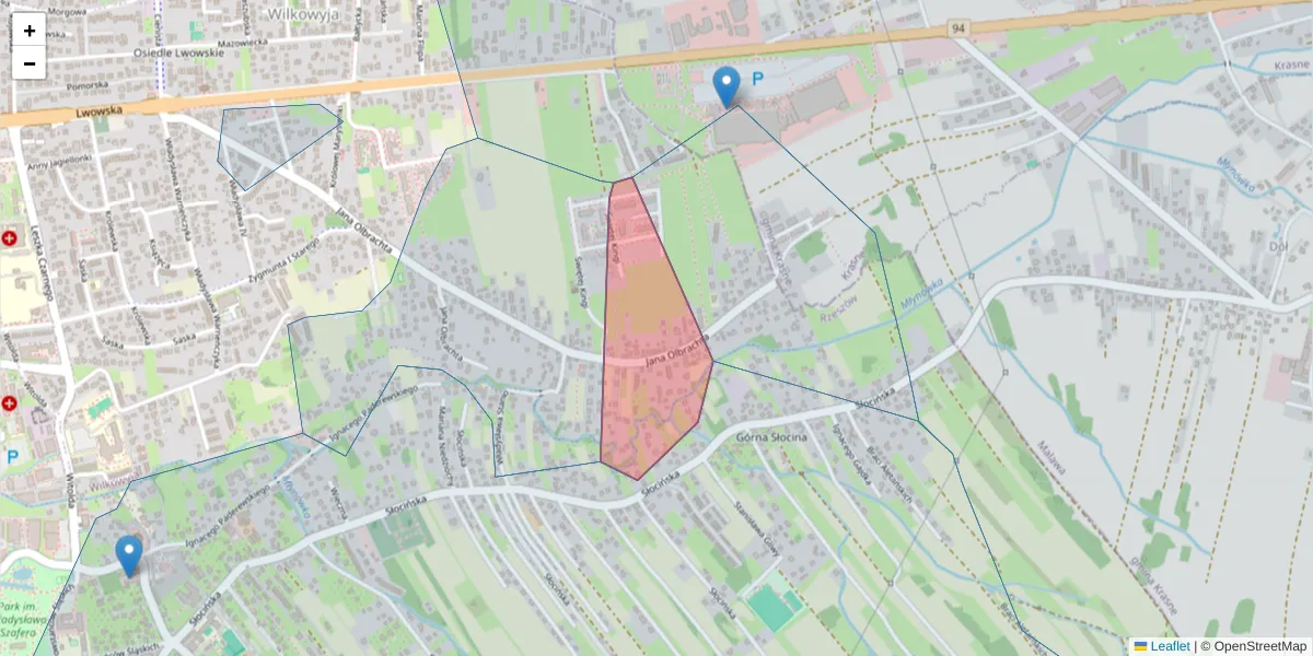 Szczegółowa mapa kodu pocztowego 35-628 z granicami, sąsiednimi kodami pocztowymi i urzędami pocztowymi
