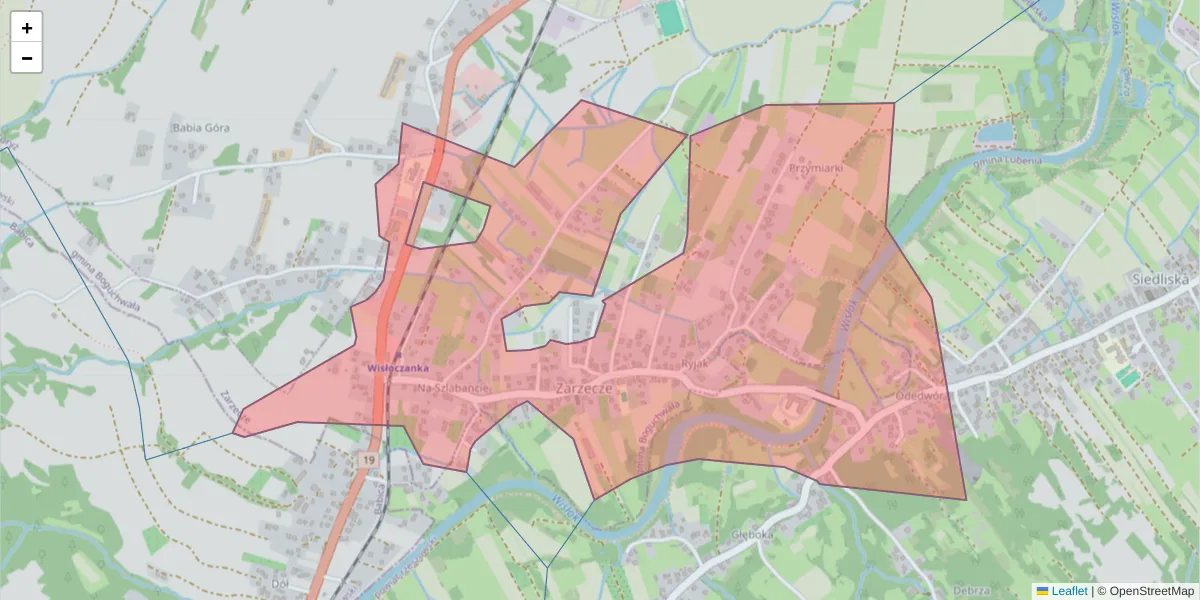 Szczegółowa mapa kodu pocztowego 36-041 z granicami, sąsiednimi kodami pocztowymi i urzędami pocztowymi