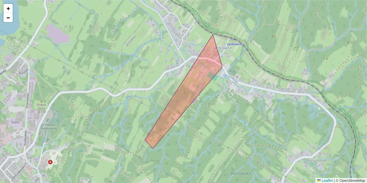Szczegółowa mapa kodu pocztowego 36-800 z granicami, sąsiednimi kodami pocztowymi i urzędami pocztowymi