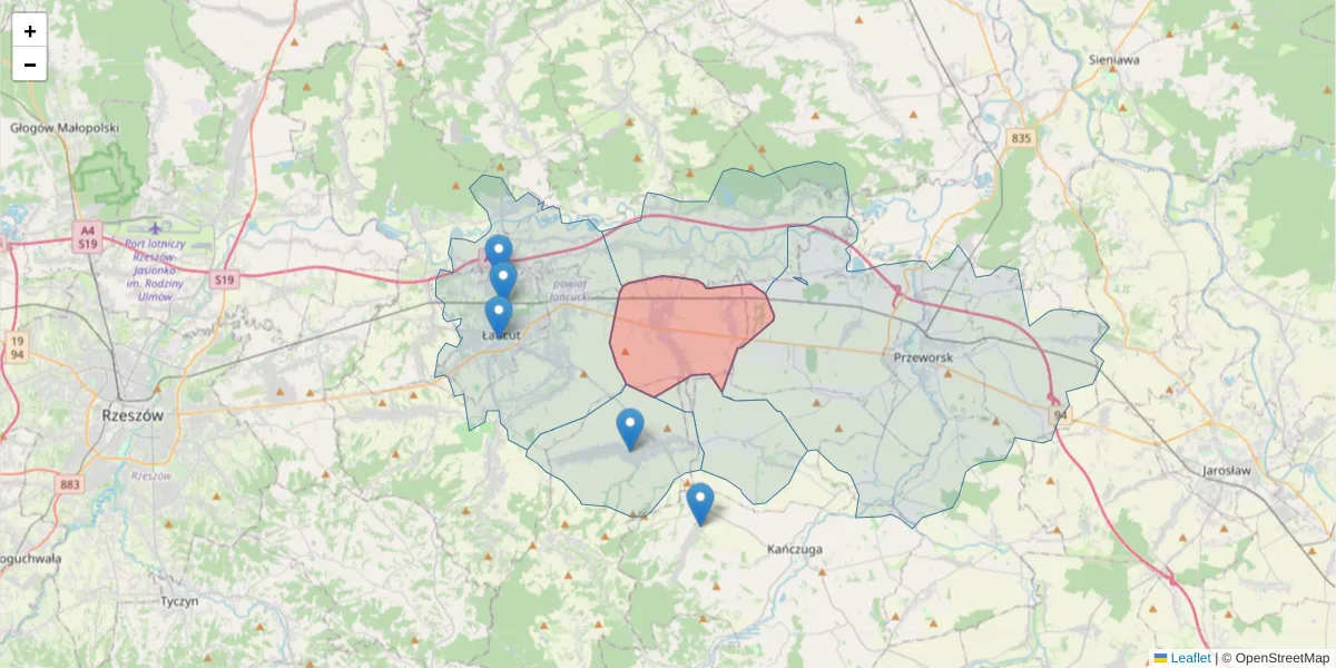 Szczegółowa mapa kodu pocztowego 37-112 z granicami, sąsiednimi kodami pocztowymi i urzędami pocztowymi