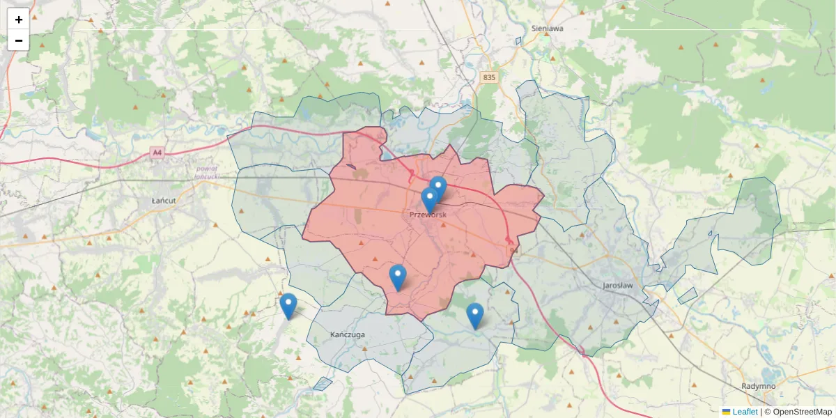 Szczegółowa mapa kodu pocztowego 37-200 z granicami, sąsiednimi kodami pocztowymi i urzędami pocztowymi